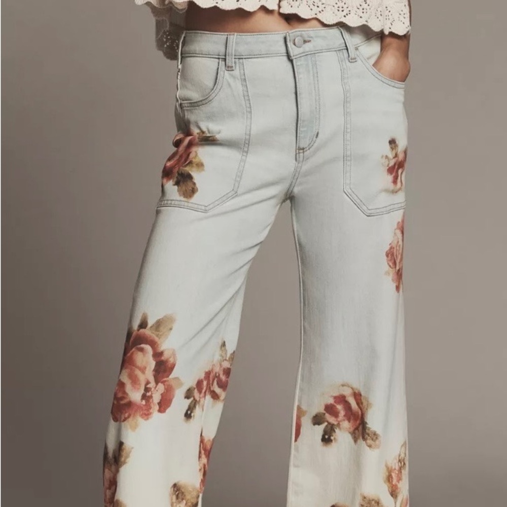 Floral Light Blue Wide Leg Jeans